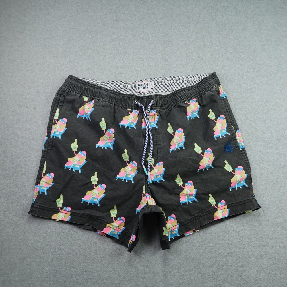 Party Pants Swim Shorts Mens XL Black Hot Dog Graphic Beach Casual Summer